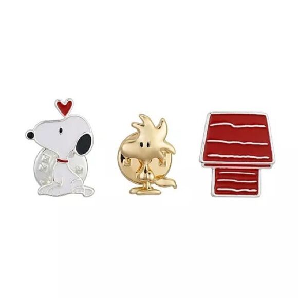 Peanuts Two-Tone Snoopy Woodstock & Red Dog House Lapel Pin Set 3 Piece New - Picture 1 of 3